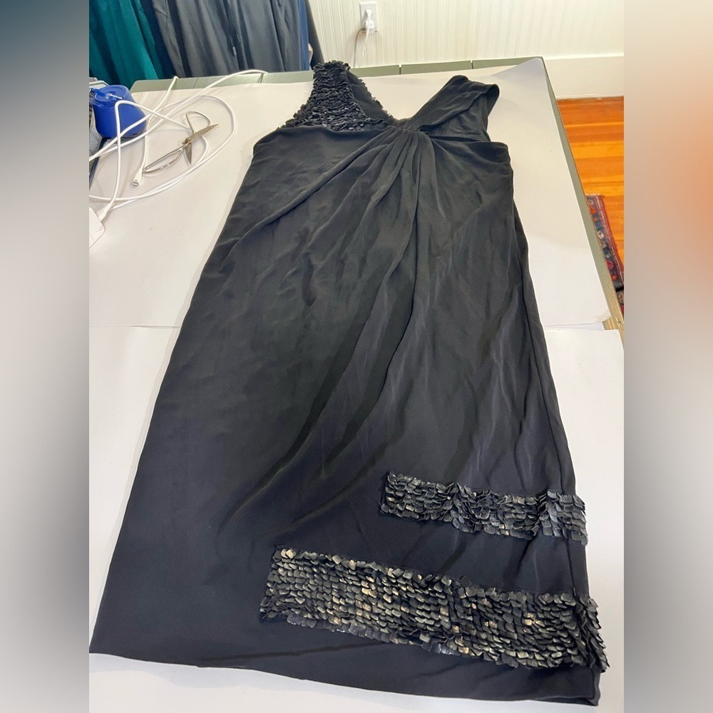 Yigal Azrouel Black One Shoulder Asymmetric Draped Cocktail Dress Petal Trim - Picture 8 of 13